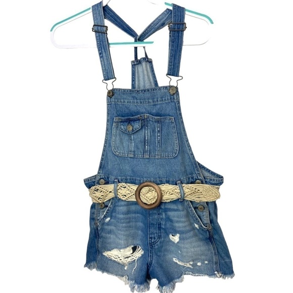 Abercrombie & Fitch Denim 100% Cotton Short Overalls Shortalls w Belt XS - Picture 1 of 9